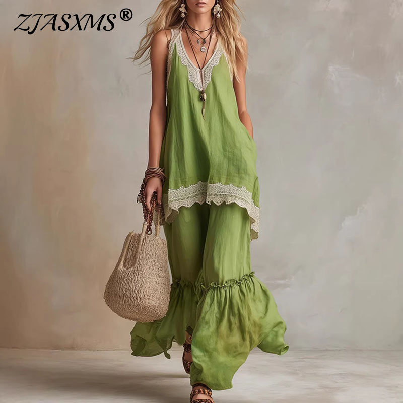 Elastic Lace Trim - Setelan Wanita 2 Potong dengan Renda,