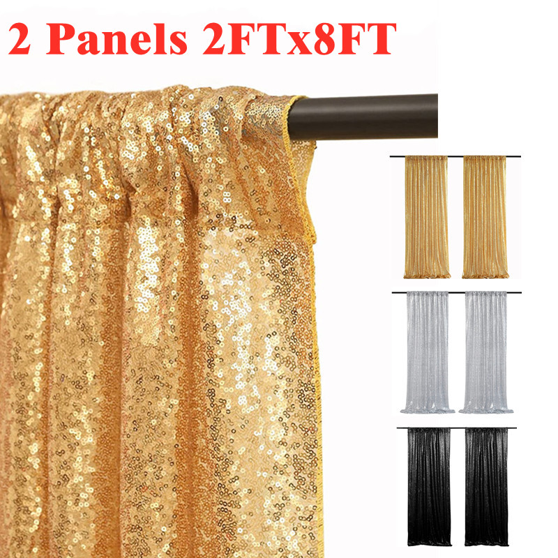 Sequin Fabric Panel - Tirai latar belakang payet emas/keperakan, 2