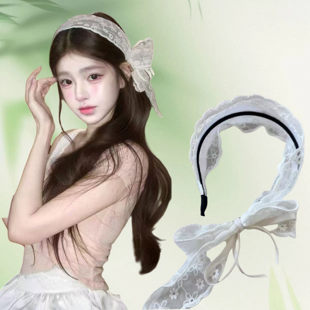 Lace Ribbon Trim - Ikat Rambut Vintage Bergaya Pastoral dengan