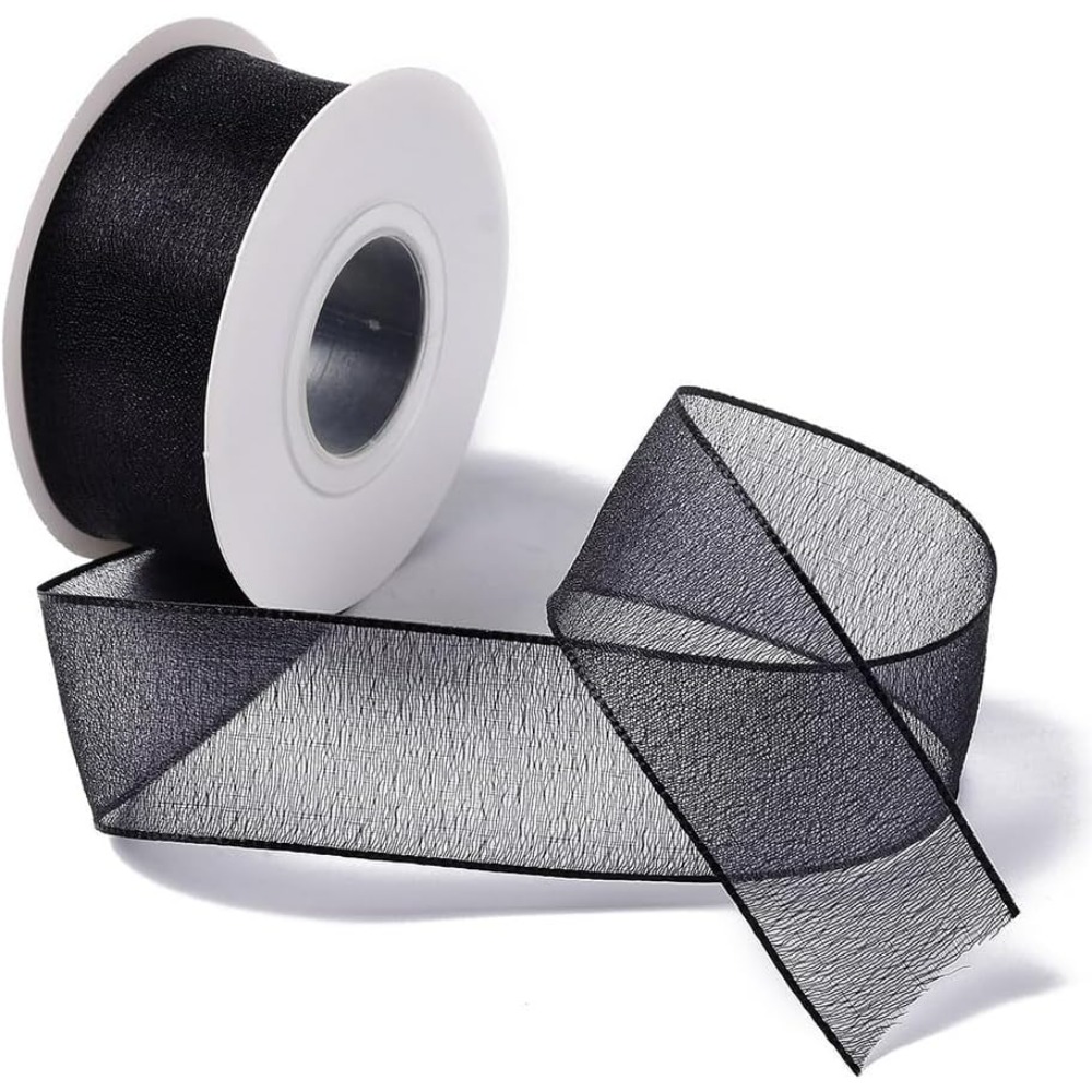 Organza Ribbon Spool - 1 Inci Pita Organza Hitam Pita