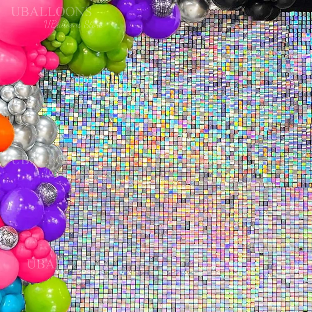 Sequin Fabric Panel - Panel Dinding Berkilau Perak Warna-warni 12-24