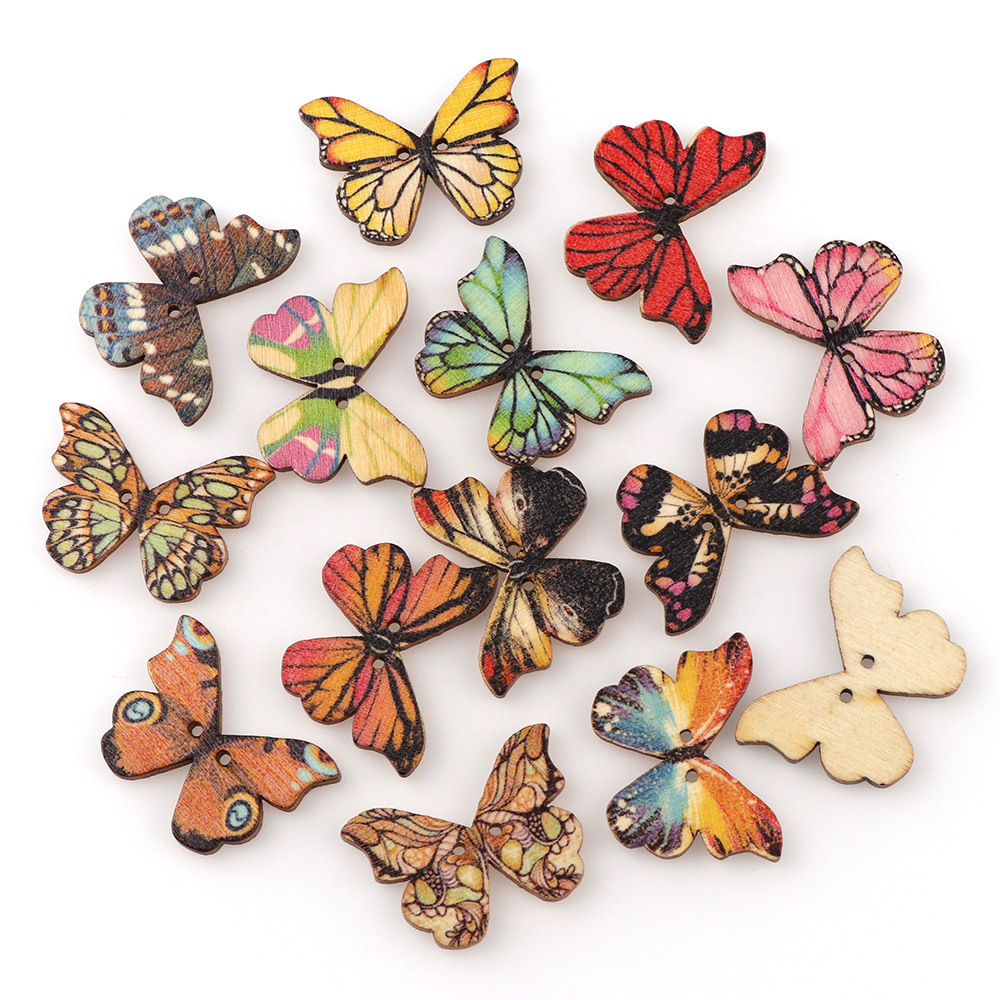 50pcs Kancing Kayu Bentuk Kupu - Embellishments For Scrapbooking ulasan dan harga