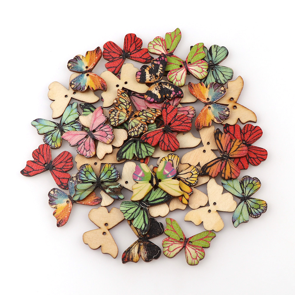 50pcs Kancing Kayu Bentuk Kupu - Embellishments For Scrapbooking ulasan dan harga