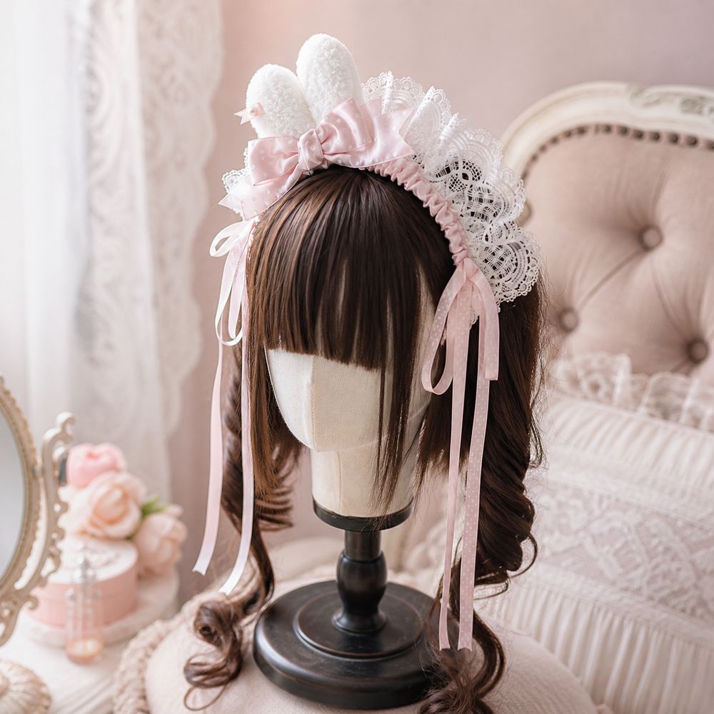 Bando Telinga Kelinci Polka Do - Lace Ribbon Trim ulasan dan harga